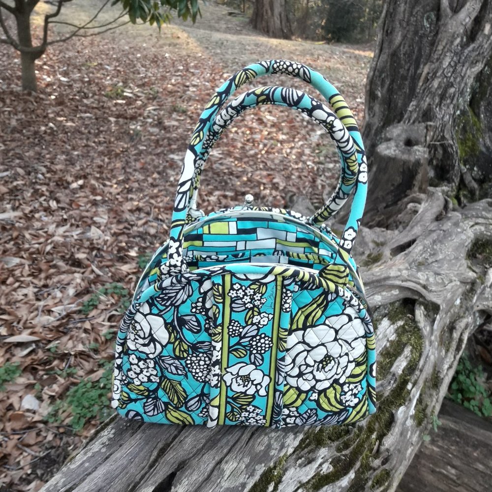 Vera Bradely Purse Bag Teal Green Island Blooms